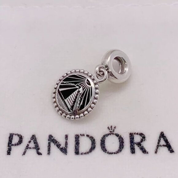 Engraving Pyramid Black and Silver Dangle Charm Travel Pendant - Picture 4 of 4